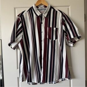 Men's Burgundy and Navy Striped Button Down Shirt